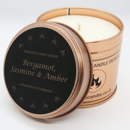 Bergamot Jasmine & Amber rose gold candle tin