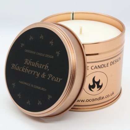 Rhubarb Blackberry & Pear rose gold candle tin