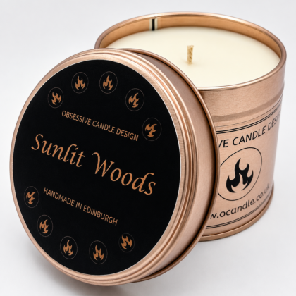 sunlit woods rose gold candle tin