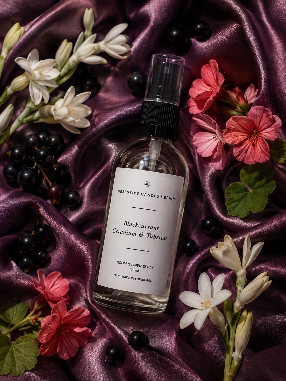 blackcurrant geranium tuberose room linen spray